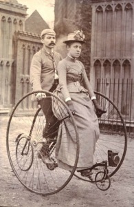 Victorian couple on a tandem bicycle. c.1890s