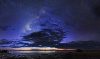 The Milky Way and planet Venus in the evening twilight over Lake Turkana, northern Kenya.
